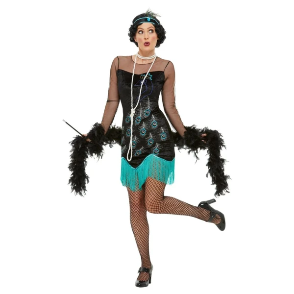 ADULT CARNIVAL COSTUME 20s PEACOCK FLAPPER