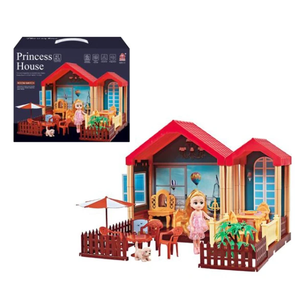 DOLL HOUSE LIVING ROOM AND DINING ROOM WITH  FURNITURE & DOLL