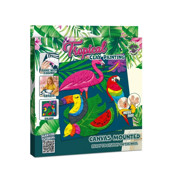 SPLAT PLANET MESS-FREE PAINT KIT WITH CLAY TROPICAL CANVAS MOUNTED