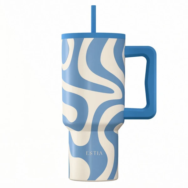 ESTIA HOME ART THERMAL BOTTLE STRAW TUMBLER XL 900ml - OCEAN WAVES