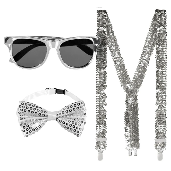 CARNIVAL SILVER SET (GLASSES-BOW TIE-SUSPANDERS)