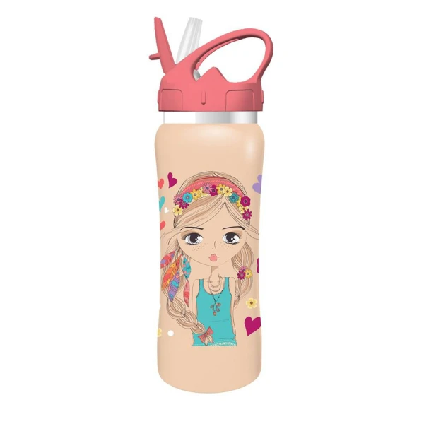 MUST WATER BOTTLE 500ml STAINLESS STEEL 6.8X22.5 cm HAPPY GIRL