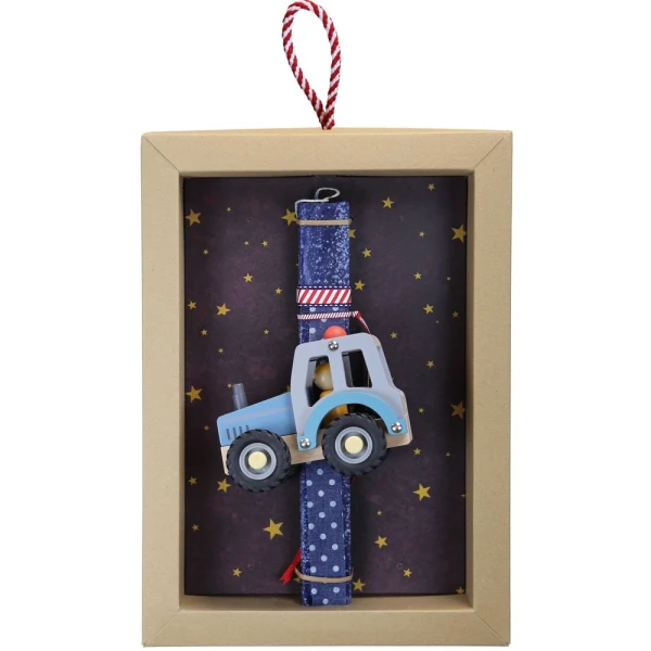 SYNCHRONIA HANDMADE CANDLE 30 cm WOODEN TRACTOR BLUE