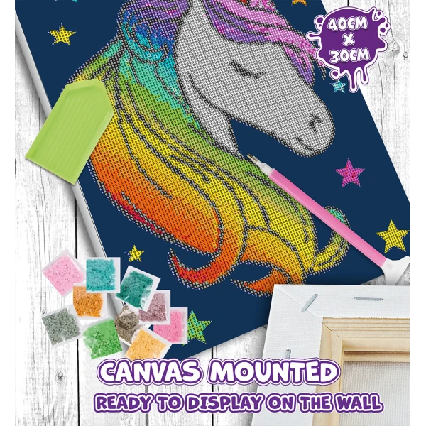 SPLAT PLANET DIAMOND PAINTING KIT ON FRAMED CANVAS 30X40 cm UNICORN