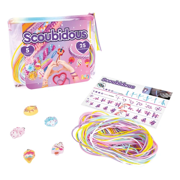 HAPPIHOBBI BAG WITH 25 SCOUBIDOUS & ACCESSORIES - 2 COLORS