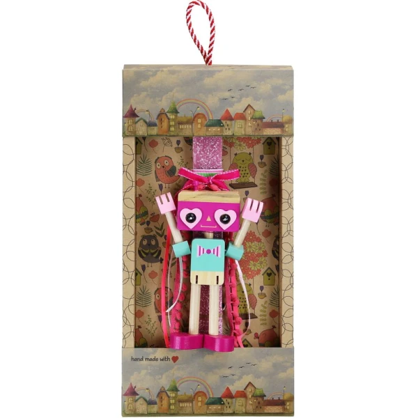 SYNCHRONIA HANDMADE CANDLE 30 cm WOODEN ROBOT APPLE PINK