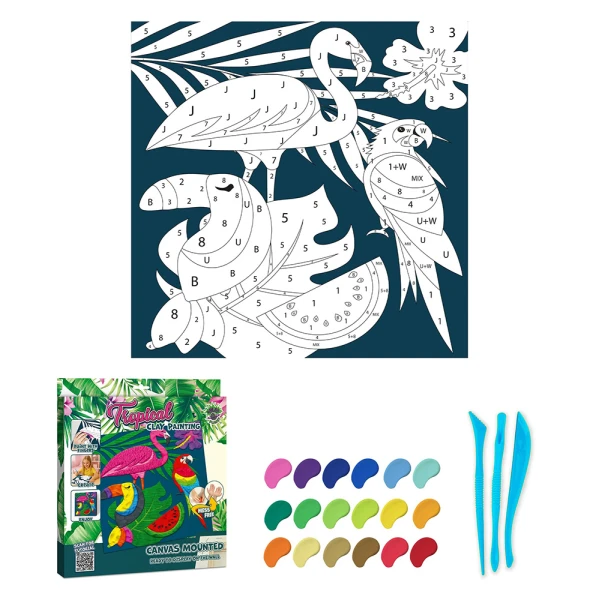 SPLAT PLANET MESS-FREE PAINT KIT WITH CLAY TROPICAL CANVAS MOUNTED