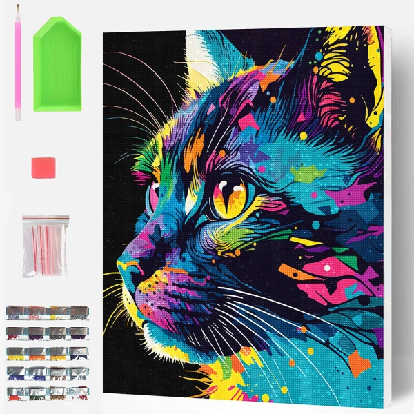 SPLAT PLANET DIAMOND PAINTING KIT ON FRAMED CANVAS 40X30 cm BRIGHT CAT