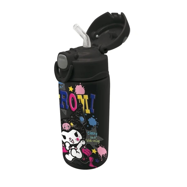 INSULATED WATER BOTTLE 450ml WITH BUILT-IN STRAW SKETCHY KUROMI