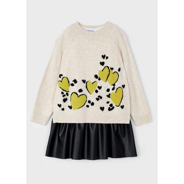 MAYORAL DRESS COMBINED KNIT BEIGE DARK