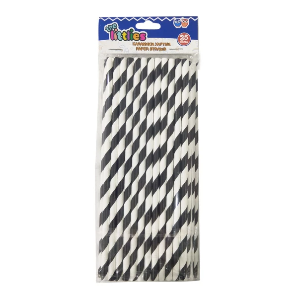 THE LITTLIES PAPER STRAWS 19.5 cm 25 pcs BLACK-WHITE STRIPE