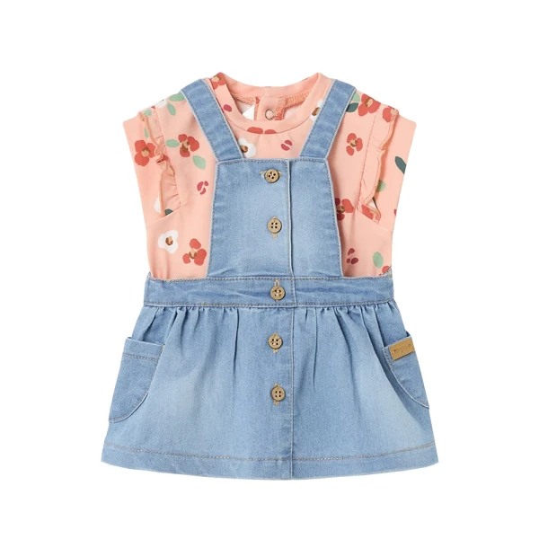 MAYORAL SET DUNGAREES SKIRT LIGHT CORAL
