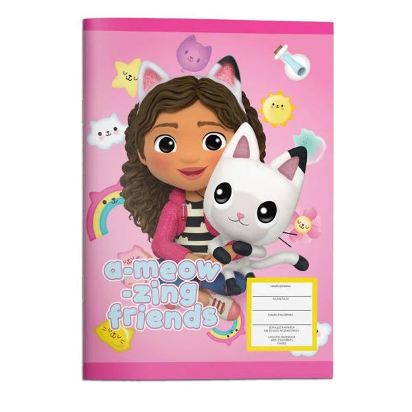 STAPLED NOTEBOOK 17X25 cm 40 SHEETS GABBY\'S DOLLHOUSE A-MEOW-ZING FRIENDS