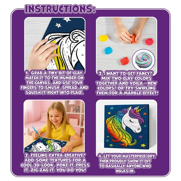 SPLAT PLANET MESS-FREE PAINT KIT WITH CLAY UNICORN CANVAS MOUNTED