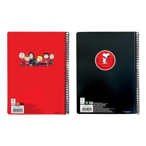 BACK ME UP SPIRAL NOTEBOOK 17x25 3 SUBJECTS 105 SHEETS PEANUTS BLACK & RED - 2 DESIGNS