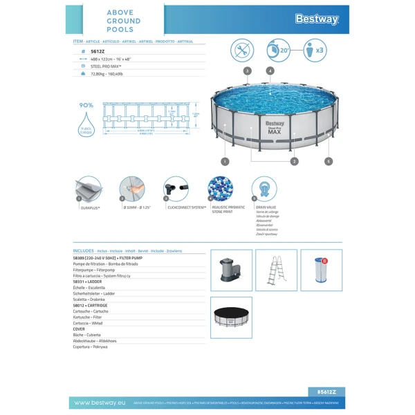 BESTWAY POOL SET 488X122 cm STEEL PRO MAX 