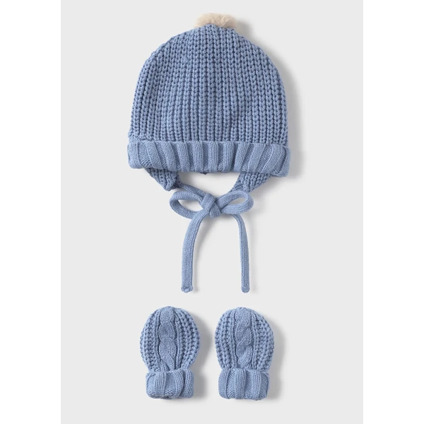 MAYORAL SET BEANIE GLOVES KNITTED LIGHT BLUE 