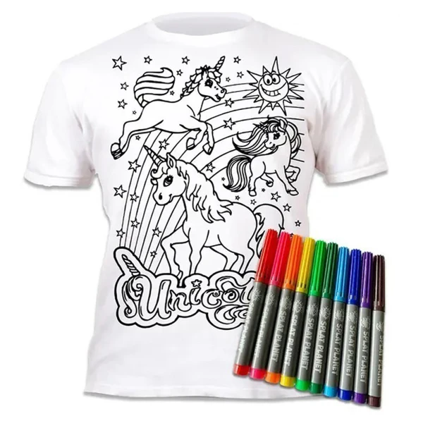 SPLAT PLANET WASHABLE COLOURING T-SHIRT UNICORN WITH MARKERS (3-4 YEARS)