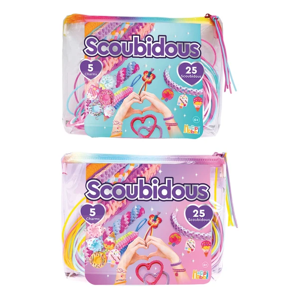 HAPPIHOBBI BAG WITH 25 SCOUBIDOUS & ACCESSORIES - 2 COLORS