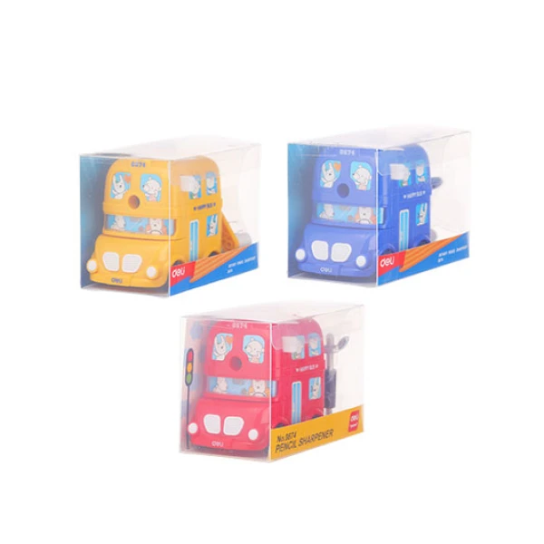 DELI PLASTIC SHARPENER BUS - 3 COLOURS