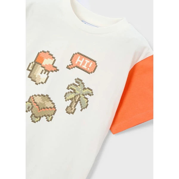 MAYORAL BLOUSE SHORT SLEEVES COMBINED CREAM-ORANGE