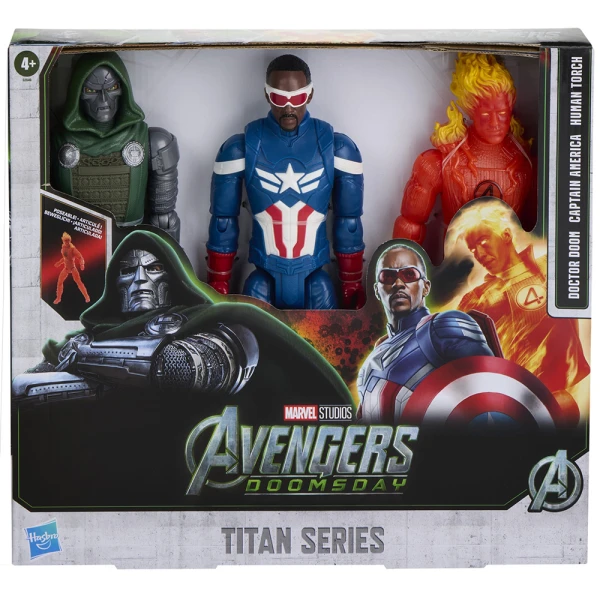 MARVEL AVENGERS MV5 TITAN ΣΕΤ 3 ΦΙΓΟΥΡΕΣ ΔΡΑΣΗΣ - DOCTOR DOOM, CAPTAIN AMERICA ΚΑΙ HUMAN TORCH