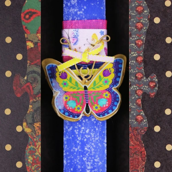 SYNCHRONIA HANDMADE CANDLE 30 cm SMALL FLORAL BUTTERFLY - BLUE