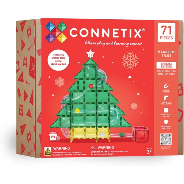 CONNETIX MAGNETIC TILES SPECIAL EDITION CHRISTMAS TREE BALL RUN 71pcs