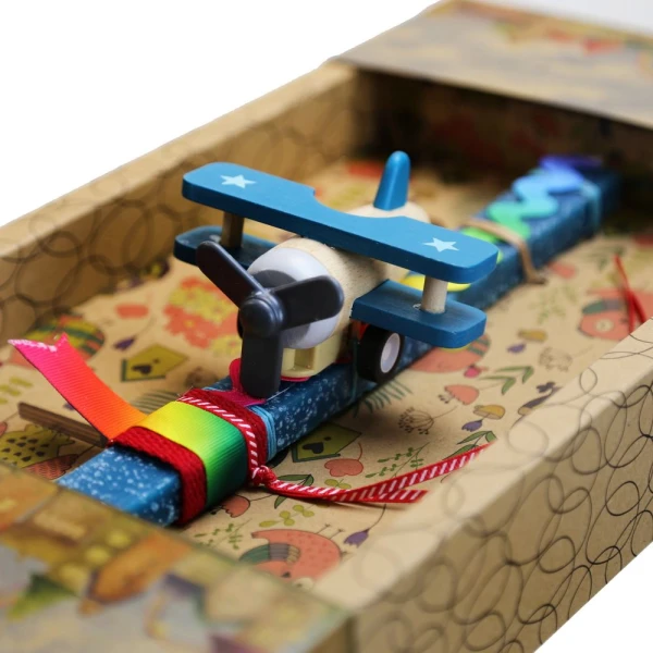 SYNCHRONIA HANDMADE CANDLE 30 cm WOODEN AIRPLANE PETROL