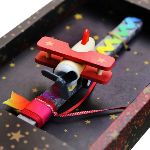 SYNCHRONIA HANDMADE CANDLE 30 cm WOODEN AIRPLANE LIGHT GREY