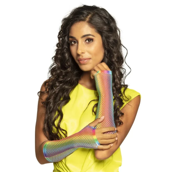 CARNIVAL FISHNET GLOVES ELBOW NEW YORK RAINBOW