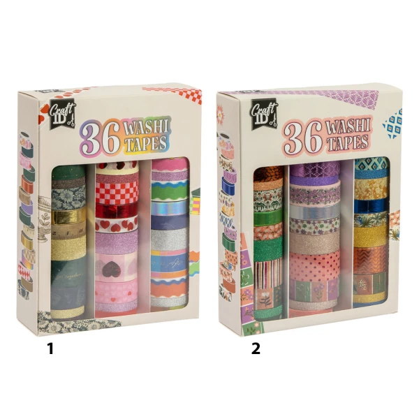 36PCS WASHI TAPE SET 3M. FOIL & GLITTER - 2 DESIGNS