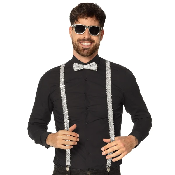 CARNIVAL SILVER SET (GLASSES-BOW TIE-SUSPANDERS)