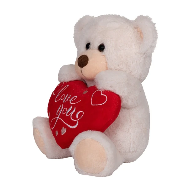PLUSH BEAR WITH RED HEART 24 cm - 2 COLOURS