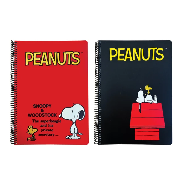 BACK ME UP SPIRAL NOTEBOOK 17x25 3 SUBJECTS 105 SHEETS PEANUTS BLACK & RED - 2 DESIGNS