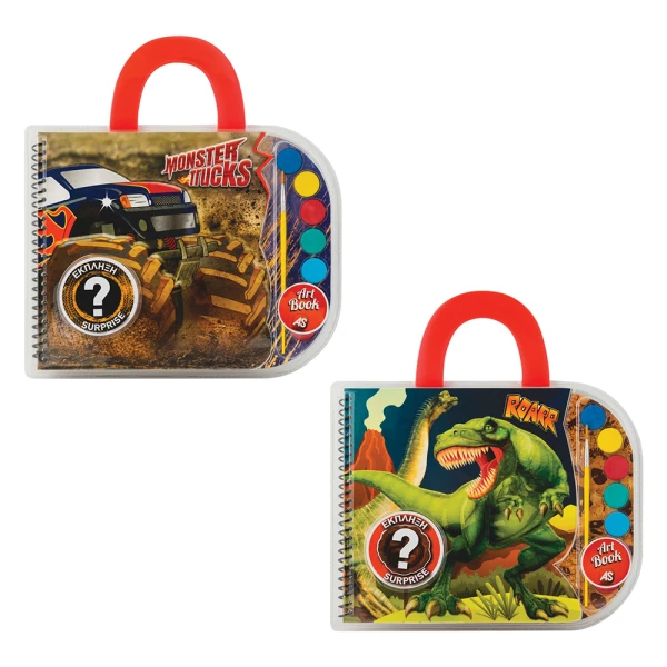 AS ART BOOK DRAWING SET DINOSAURS AND MONSTER TRUCKS FOR AGES 3+