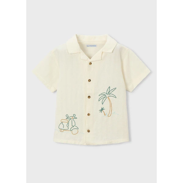MAYORAL SHIRT SHORT SLEEVES EMBROIDERED CREAM 