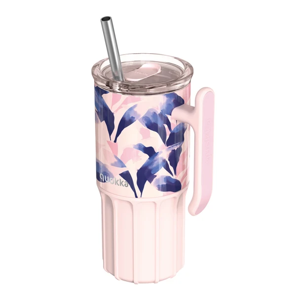QUOKKA STAINLESS STEEL RAMBLER ΚΟΥΠΑ ΜΕ ΒΑΣΗ ΣΙΛΙΚΟΝΗΣ 720ml - BLUE FEATHER