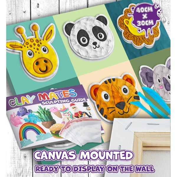 SPLAT PLANET CLAY PAINTING KIT ON CANVAS 40 x 30 cm ANIMALS