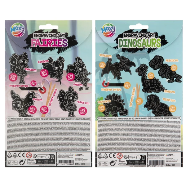 SCRATCH MAGNETS 10 PIECES - 2 DESIGNS FAIRY-DINOSAUR