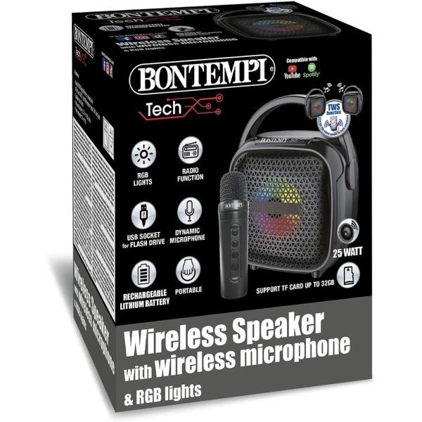 BONTEMPI ΜΙΝΙ ΑΣΥΡΜΑΤΟ ΗΧΕΙΟ ΜΕ ΜΙΚΡΟΦΩΝΟ ΚΑΙ RGB LIGHTS