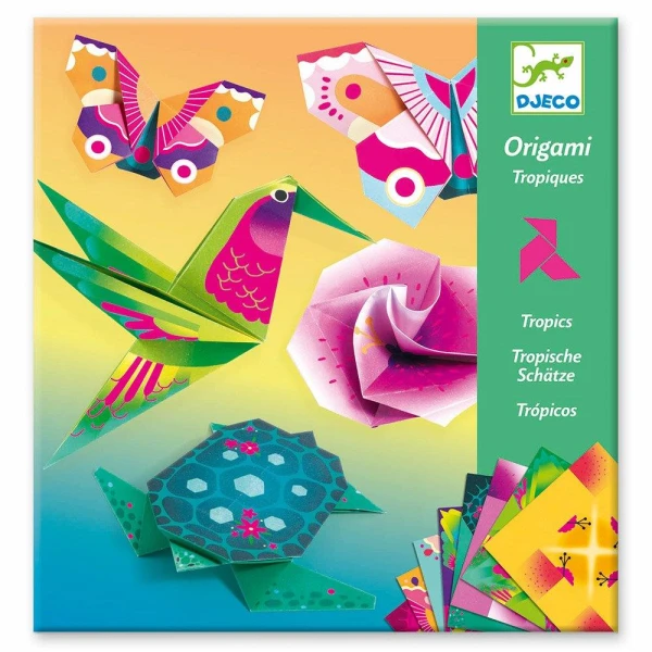 DJECO ORIGAMI KIT NEON - TROPICAL ANIMALS AND FLOWERS