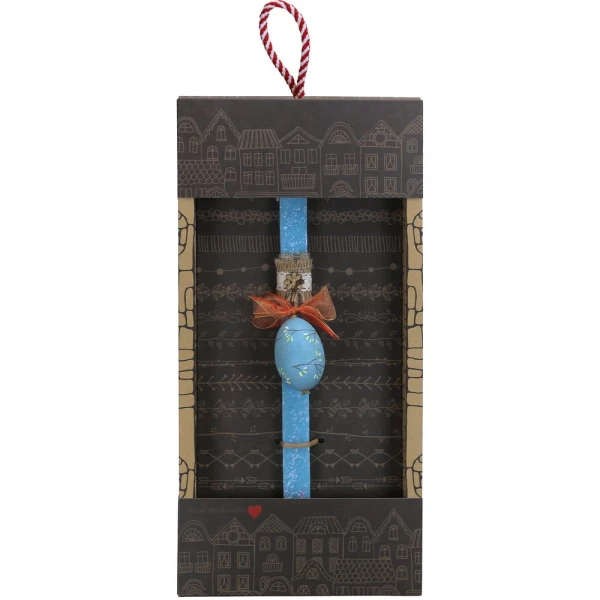 SYNCHRONIA HANDMADE CANDLE 30 cm PAINTED EGG WITH BRANCHES SKY BLUE