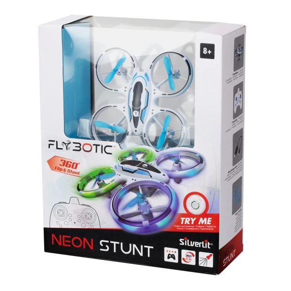 SILVERLIT FLYBOTIC RADIO CONTROL DRONE NEON STUNT FOR AGES 8+