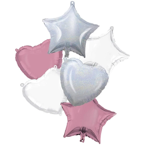 BALLOONS SET PINK-WHITE-IRIDESCENT FOIL 46 cm