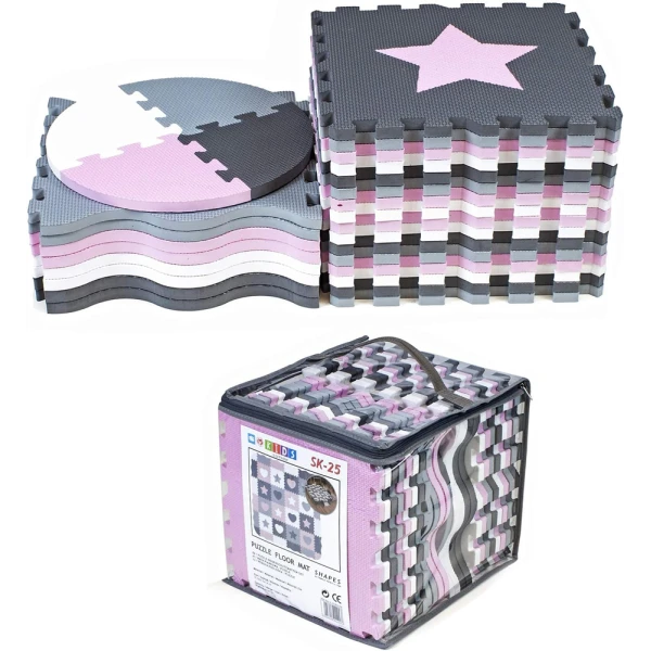 FLOOR PUZZLE 16 pcs. PINK-GREY