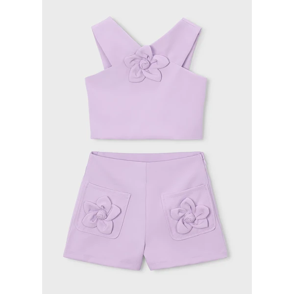 MAYORAL SET BERMUDA PANTS FLOWERS PURPLE 