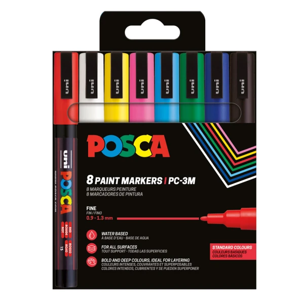 POSCA ΣΕΤ 8 ΜΑΡΚΑΔΟΡΟΙ PC-3M 0.9-1.3mm - ΒΑΣΙΚΑ ΧΡΩΜΑΤΑ