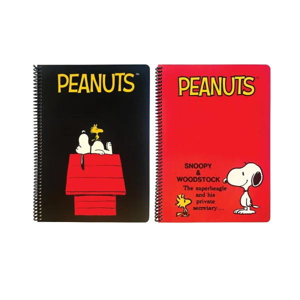 BACK ME UP SPIRAL NOTEBOOK A4 2 SUBJECTS 70 SHEETS PEANUTS BLACK & RED - 2 DESIGNS