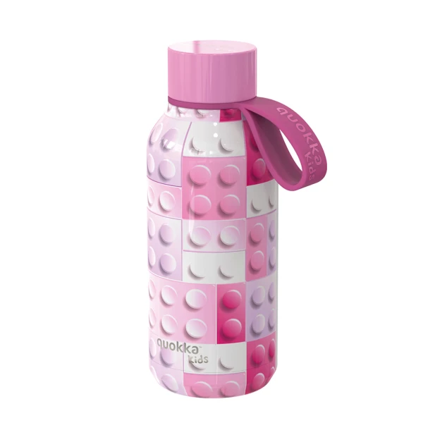 QUOKKA STAINLESS STEEL ΠΑΙΔΙΚΟ ΘΕΡΜΟΣ SOLID ΜΕ ΛΑΒΗ 330ml PINK BRICKS